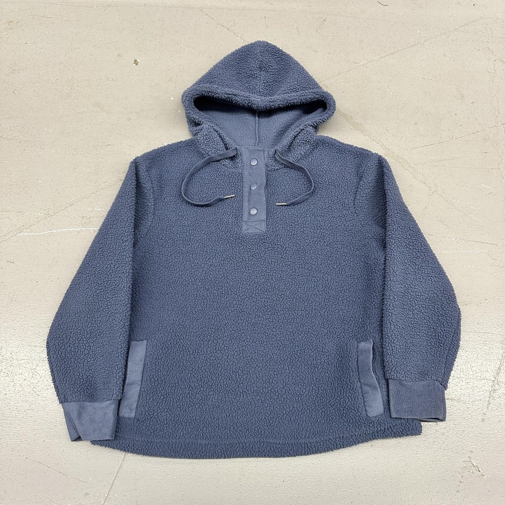 Koolaburra By UGG Hoodie Womens Large Blue Sherpa Fleece Henley Pullover Pockets
